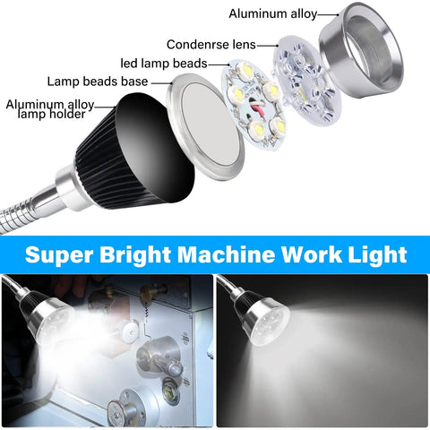 Diagram showing components of LED Work Light With Flexible Gooseneck And Magnetic Base For Workbench And Tools