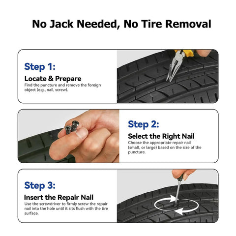 No Sweat Screw In Tire Plugs Repair Kit With Heavy Duty Vacuum Spiral Screws No Jack Needed Quick Roadside Patch Fix instructions image.