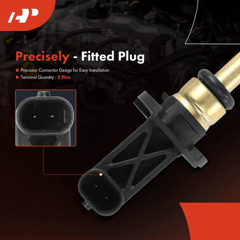 A-Premium temperature sensor with 2-pin plug; black plastic body and brass tip for Jeep Grand Cherokee, Durango.