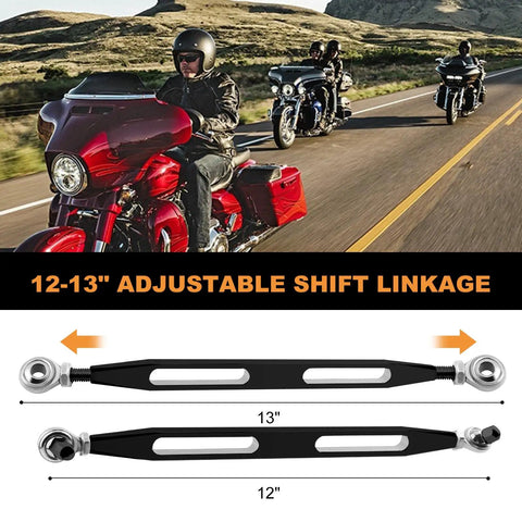 Beefed Up Shifter Linkage For Harley Touring Models 1986 To 2024 With Extended Reach Forward Controls, 12-13in adjustable steel rod