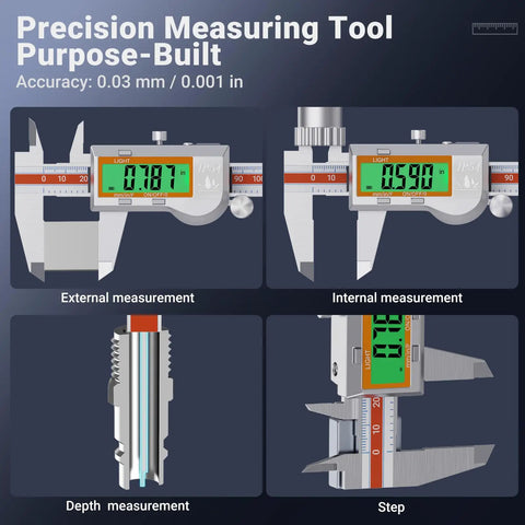 Stainless Steel Digital Caliper With Backlit LCD Auto Off IP54 Splash Proof Inch Millimeter Conversion 6 Inch 150 Millimeter Vernier Micrometer Style Tool Built Tough For Quick Pro Grade Measurements