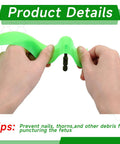 Close-up of green bike tire liner installation, showing hands holding TPU liner from the 10 Pack Bike Tire Liners For 24, 26, 27.5, 29 And 700c Tires, TPU Protected Inner Tube Flat Protector, Durable Wheel Liner For BMX, Mountain And Road Bikes - Easy Install, Keeps Flats And Punctures Down.