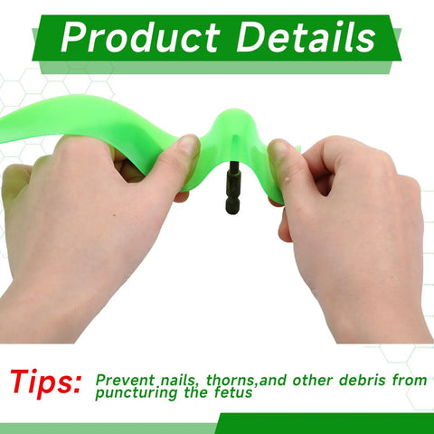 Close-up of green bike tire liner installation, showing hands holding TPU liner from the 10 Pack Bike Tire Liners For 24, 26, 27.5, 29 And 700c Tires, TPU Protected Inner Tube Flat Protector, Durable Wheel Liner For BMX, Mountain And Road Bikes - Easy Install, Keeps Flats And Punctures Down.