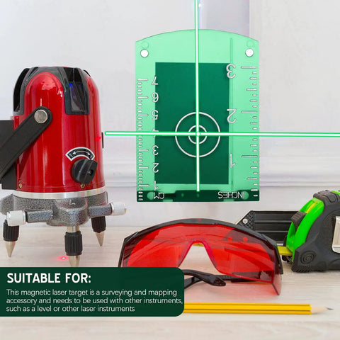 Four Pack Magnetic Laser Target Cards With Stand For Green And Red Laser Levels High Visibility Target Plates In Green And Red Easy Alignment And Precise Calibration For Builders Contractors And DIY Pros green card with laser crosshair