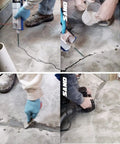 Image showing a Concrete Crack Repair Kit Fast Cure No Grinding Self Leveling For Floors And Slabs Basement Garage And Driveway Complete DIY Repair Set With Hairline Crack Fill being used.
