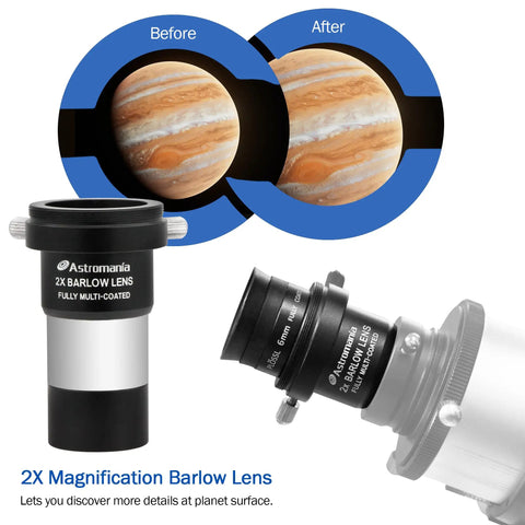 Complete Telescope Eyepiece Set For Beginners With 6mm Plossl And 15mm Kellner Eyepieces, 2X Barlow Lens for enhanced planet viewing