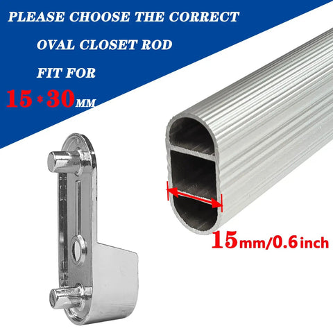Built To Last Oval Closet Rod End Supports Set With Rear Facing 6.5mm Pins For 15x30mm Rods Zinc Alloy Nickel Finish Heavy Duty Wardrobe Brackets For Home And Store Shelving No Deformation Rust Resistant Easy Assembly, 15x30mm oval rod