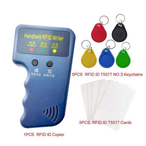 Handheld 125KHz Card Copier Dupe Kit For T5577 Chips Easy To Use Portable Access Control With 5 T5577 Cards And 5 No 3 Keychains