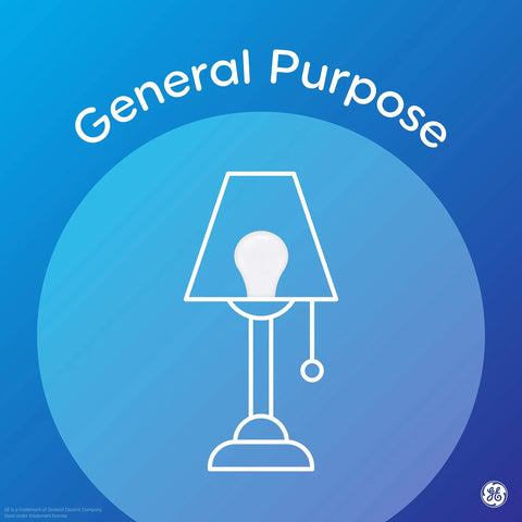 Illustration of lamp with "General Purpose" text, representing 4 Pack LED A19 Soft White Bulbs 2700K 760 Lumens Replaces 60W With Just 9.5W