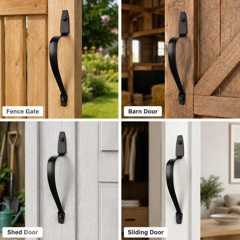 Gate Handle Pull Ten And Three Eighths Inch Heavy Duty Steel Door Handle With Black Finish Hardware Included For Wooden Fences Sheds Barn Doors And Garages Weather Resistant And Easy To Install on fence gate
