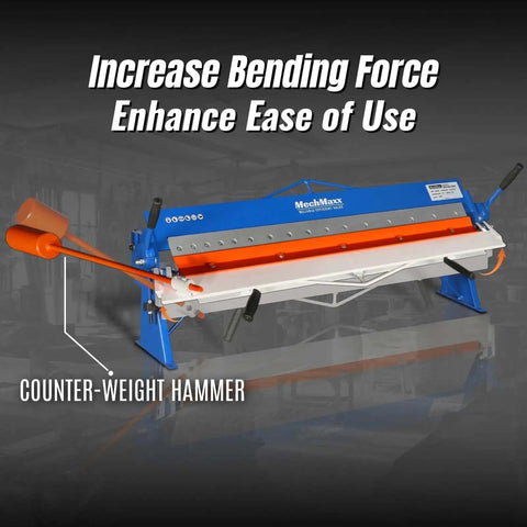 48 Inch Manual Pan And Box Brake For Sheet Metal, 16 Gauge Mild Steel Capacity, 135 Degree Bend, heavy duty frame with counterweight