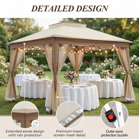 11x11 Pop Up Gazebo Instant Setup Outdoor Canopy Tent With Waterproof Fabric, No Tools Needed, Removable Mesh Netting, UV Protection