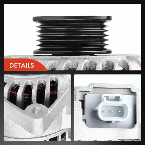 Close-up of Beefed-Up 110 Amp 12V Clockwise Alternator Replacement For Ford Taurus 2003-2006 And Mercury Sable 2002-2005 3.0L OHV Engine