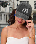 Woman wearing Vintage Black Baseball Cap With Low Profile Curved Brim For RV Lovers And Caravan Travelers Casual Golf And Outdoor Leisure Dad Hat Funny Things I Do In My Spare Time Cap
