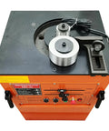 Heavy Duty Electric Rebar Bender And Automatic Steel Bar Cutter Machine Boasts A Tough Iron Build 110 Volt 3 Kilowatt Motor top view with metal rollers.