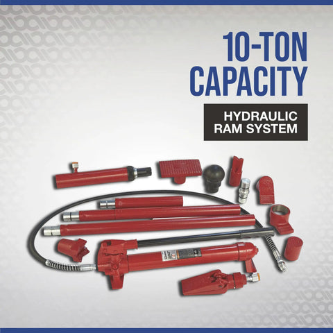 Heavy Duty 10 Ton Hydraulic Portable Ram Kit For Auto Body Repair And Frame Work 16 Piece Set With Snap Lock Extension Tubes
