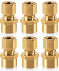 Brass compression fittings set, nine straight adapters, 1/4 in tube OD to 1/4 in NPT female.