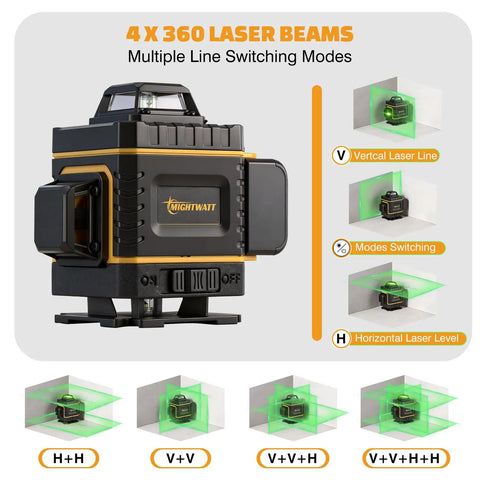 Laser Level 4x360 Degree Self Leveling With Tripod And Remote High Precision Auto Level 150 Ft Range Tilt Alarm One Eighth Inch Accuracy At 33 Ft 360 Degree Laser Lines For Indoor Construction And DIY Projects, black and gold unit with 4x360° laser modes