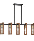 Five Light Farmhouse Chandelier With Hand Painted Wood Accents And Black Finish Rustic Semi Flush Mount Ceiling Light Fixture For Foyer Dining Room Kitchen Island And Hallway, front view