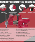 Beast 5 Inch Bench Vise With 360 Degree Swivel Base And 5-1/2 Inch Jaw Opening, showing large anvil and replaceable jaws.