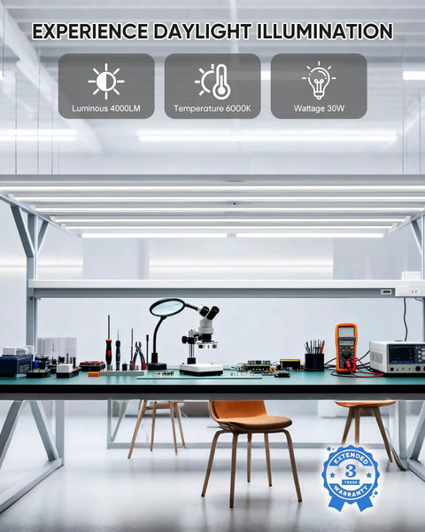 Laboratory with Two Pack 2 Foot LED Shop Lights 30W 3000 Lumen 6500K Daylight Ultra Bright T8 Linkable Ceiling Fixture