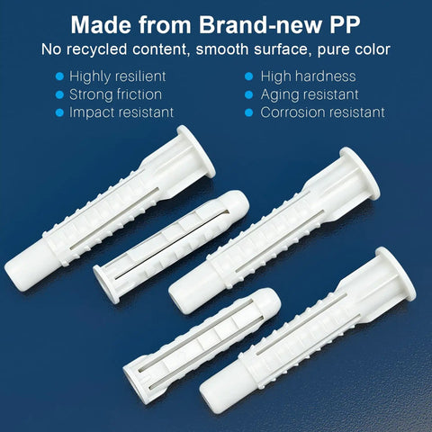 12 Piece Concrete Wall Anchor Set For TV Mounts And Shelves Includes 10x50mm And 10x60mm Expansion Bolts For M7 And M8 Screws Heavy Duty Masonry Mounting Hardware, white PP wall anchors