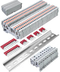 Twin Spring Din Rail Terminal Block Kit With Push In Screwless Wires 2x2 Pole Block Easy Clamp Wiring System Includes Covers