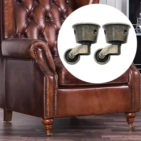 Image of a leather armchair highlighting Two Pack Vintage Zinc Alloy Swivel Caster Wheels With Antique Green Bronze Finish for furniture.