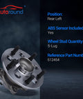 Image of Rear Left Wheel Bearing And Hub Assembly For Toyota Camry 2012 To 2017, Avalon 2013 To 2018, Lexus ES350 2016 To 2019, Five Lug With ABS Driver Side Replacement Direct Fit Ride Ready
