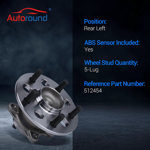 Image of Rear Left Wheel Bearing And Hub Assembly For Toyota Camry 2012 To 2017, Avalon 2013 To 2018, Lexus ES350 2016 To 2019, Five Lug With ABS Driver Side Replacement Direct Fit Ride Ready