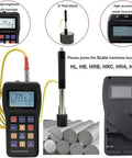 Portable Leeb Hardness Tester For Metals With D Type Impact 170 To 960 HLD Range And 360 Degree Multi Scale Conversion HL HRC HRB HB HV HRA HS Large Screen On The Go Quick Metal Hardness Readings on steel bars