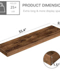 Floating Wall Shelves Set of 2, Extra Long 35.4 Inch Wide by 9.3 Inch Deep, 1.5 Inch Thick MDF Rustic Brown with Steel Brackets Dimensions