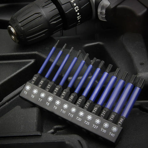 Rock Hard Impact Security Torx Bit Set Includes Twelve Premium S2 Steel Driver Bits With Bulletproof Magnetic Tips perfect for garage work.