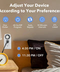 Indoor Mini 24 Hour Mechanical Outlet Timer With 30 Minute Intervals 3 Prong Plug 2 Pack showing functional use by bedside lamp.