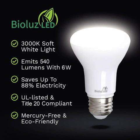 4 Pack BR20 LED Bulbs 3000K Soft White 6W Equal 50W, 540 Lumens, 90 CRI, Dimmable Flood Light Bulbs For Indoor Outdoor Use, bulb image
