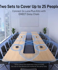 All In One Conference Speakerphone With Eight Mic Array Plus Satellite Mic setup on boardroom table, demonstrating 360 degree voice pickup.