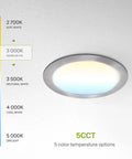 Six Inch LED Recessed Light Kit 15W With Five CCTs 2700K To 5000K Dimmable IC Rated Ultra Thin Canless Wafer Downlight color options