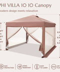 10x10 Pop Up Canopy Tent With Netting Quick Setup Instant Gazebo Shelter EZ Up Screen House With Carry Bag Height Adjustable For Outdoor Patio Garden Use Brown