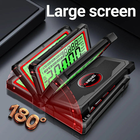 Beast Pro Grade Automotive Multimeter with 20000 Counts, Flip LCD, highlighting large screen and 180-degree rotation feature.