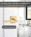 2 Pack Heavy Duty Keyless Privacy Door Handles Satin Brass Finish for interior bedroom and bathroom doors in bathroom setting