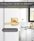 Modern bathroom with Six Pack Gold Door Handles With Satin Brass Levers For Interior Privacy Doors No Keys Needed Featuring Thumb Turn Lock And Emergency Release For Bedrooms And Bathrooms Left Or Right Handed Doors.