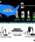 High End 2 In 1 Ccs To Nacs And J1772 To Tesla Adapter Pulls 250 Kw Fast Charges, showing charging options and map for EV networks.