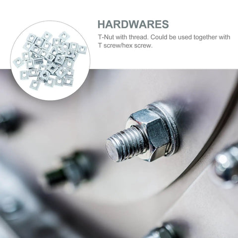 Smooth Glide Industrial Grade Carbon Steel T Slot Nuts 40 Pack sliding hammer head fasteners in close-up, showing thread detail.