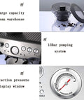 Semi Automatic Espresso Machine With 15 Bar Pressure, Built In Grinder, Milk Frother Steam Wand features display and components