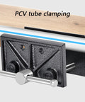 Heavy Duty Woodworker Vice Bench Clamp With Smooth Gliding Rails For Precise Clamping Tasks And Rock Solid Desktop Workbench Holding Power, close-up of clamping mechanism.
