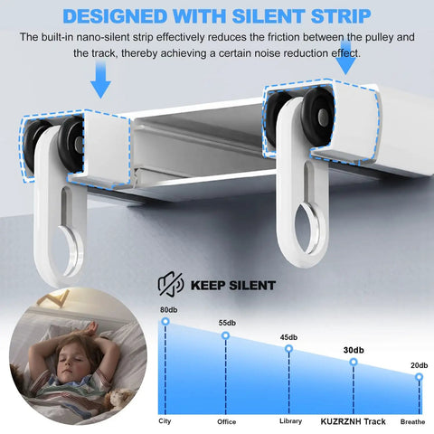 Double Row Ceiling Curtain Track System Silent Heavy Duty Rails Room Divider, aluminum track with silent strip and rollers