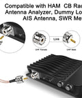 UHF Male To Dual UHF Female Splitter Cable PL 259 To SO239 Coax RG316 connected to a radio showing compatibility with CB and SWR Meter.