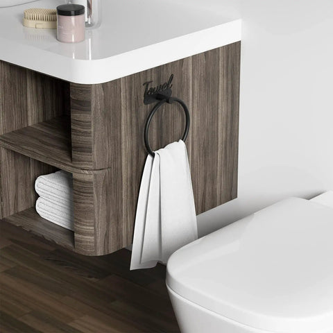 Rustproof Black Stainless Steel Towel Ring For Bathroom Wall Mounted Hand Towel Holder showcasing modern minimalist install under sink