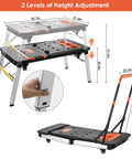 All In One Portable Workstation With Power Outlet And Adjustable 20.5 To 31.5 Inch Folding Workbench Table On Wheels