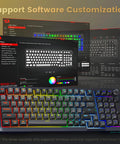 Sick Tri Mode Wireless Gaming Keyboard With Gasket Mount Mechanical Structure Hot Swappable Switches Eight Thousand Mah Battery Damped Creamy Sound Dial Knob Full Rgb Ninety Eight Layout For Beat Desktop Rig displayed with software customization features on screen.